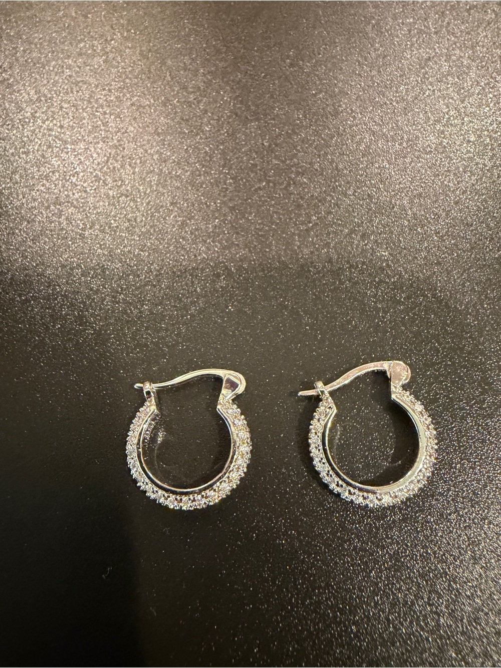 Dainty Pavé Hoop Earrings in Silver with White Crystals